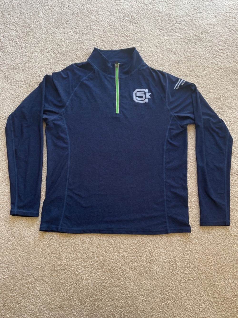 Men's Navy Long Sleeve 1/4 Zip Performance Tee with Lime Accent